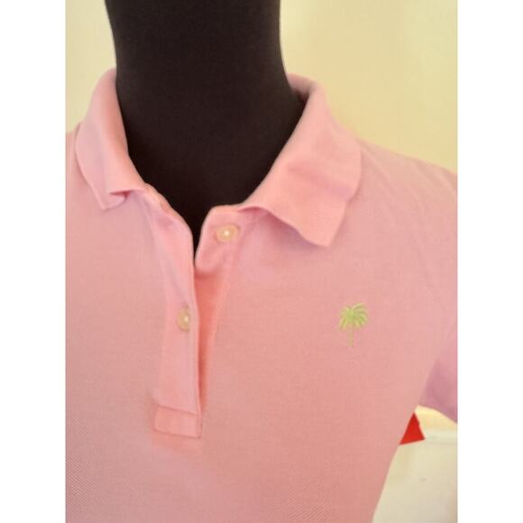 Lilly Pulitzer Shrunken Pink Short Sleeve Polo Green Palm Preppy core petite‎ M - Picture 10 of 10